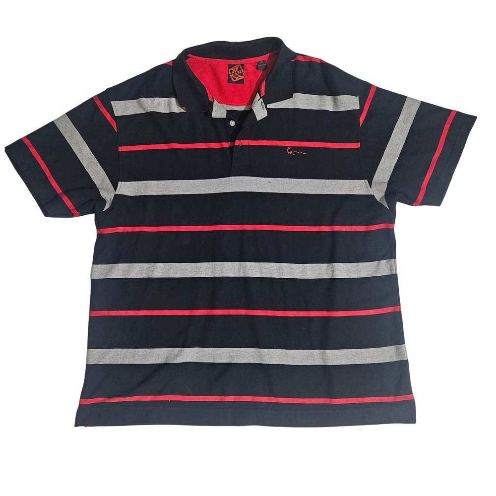 Karl Kani Mens 3X Striped Polo Shirt Black Grey Red Short Sleeve Streetwear 90s